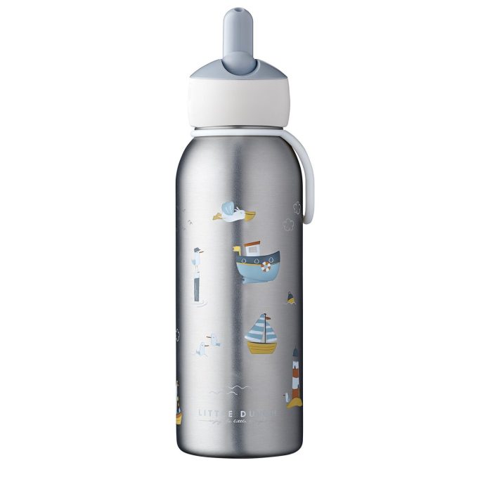 Little Dutch steklenička iz nerjavečega jekla flip-up Sailors bay 350ml