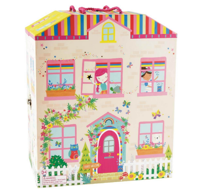 Floss&Rock® Prenosna igralna škatla z lesenimi figuricami Playbox Rainbow Fairy (18 kosov)